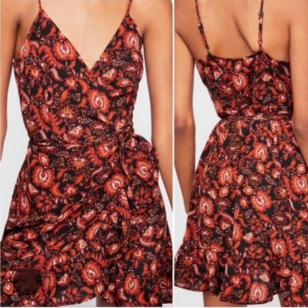 Free People Intimately All My Love Orange Floral Wrap Dress